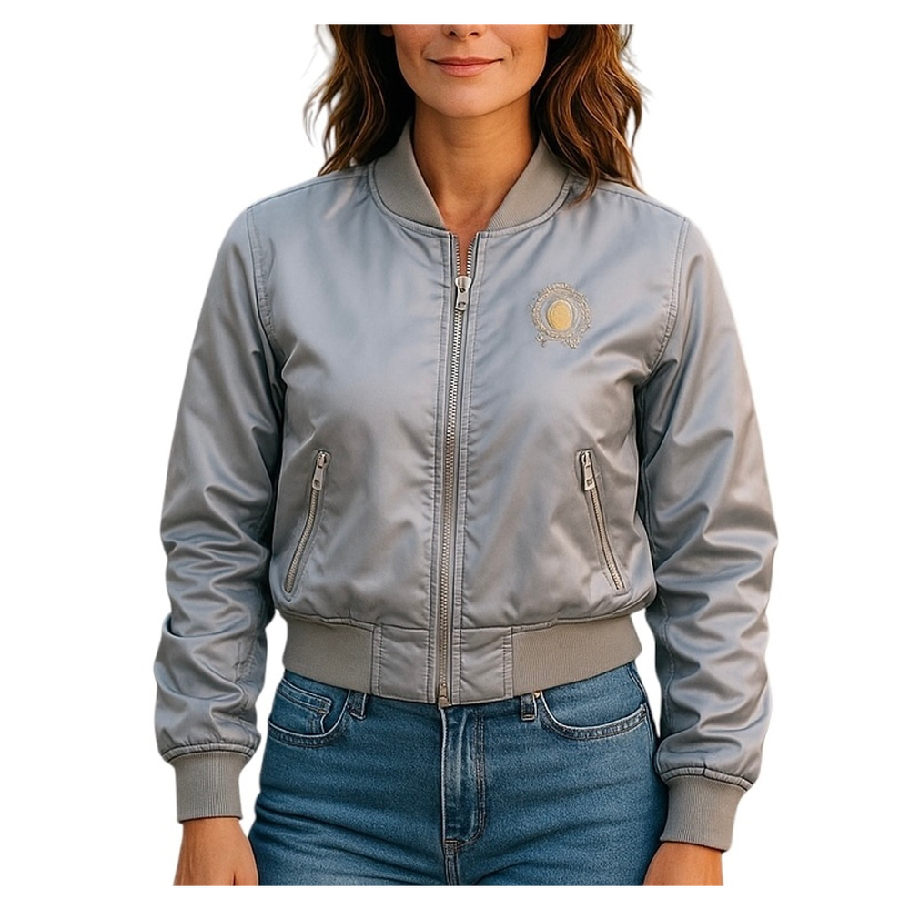 Artisa Equestrian Grey Satin Lined Collarless Riding Jacket Bomber Coat SMALL